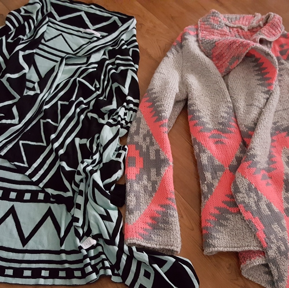 2 cardigan sweater wraps aztec colorful small
